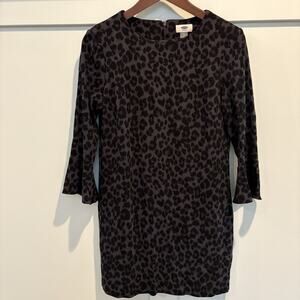 Old Navy Leopard Print Dress Petite Small SP Black Gray Mini Bell Sleeve Stretch